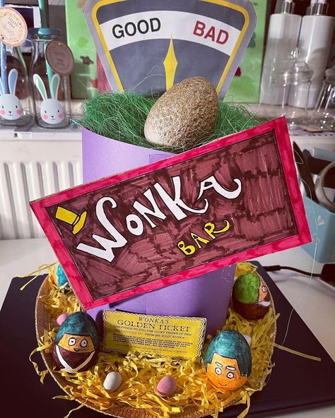 Willy wonka inspired Easter egg hat/bonnet Easter Egg Hat, Easter Egg Competition Ideas, Easter Bonnet Competition, Egg Hat, Easter Hat Parade, World Book Day Costumes, Easter Hat, Book Day Costumes, Easter Baskets For Toddlers