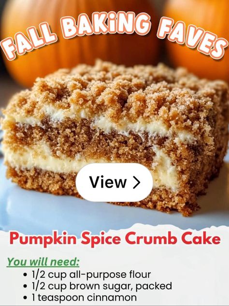 Lemon8 · PUMPKIN SPICE CRUMB CAKE RECIPE FOR FALL 🎃🍂🍰 · @caroline 🫶🏼 Pumpkin Spice Crumb Cake, Pumpkin Crumb Cake, Recipe For Fall, Crumb Cake Recipe, Pumpkin Spice Cake, Crumb Cake, Crumb Topping, Fall Baking, Cakes And More