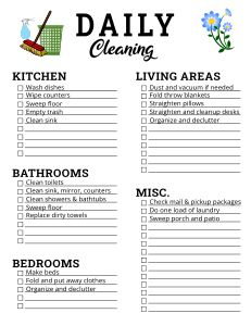 Printable Cleaning Schedule (Spring, Daily, & Weekly Checklists) – DIY Projects, Patterns, Monograms, Designs, Templates Printable Cleaning Schedule Simple, Cleaning Rota, Blank Cleaning Schedule Printable, Cleaning Checklist Daily Weekly Monthly, Cleaning Checklist Printable Free, Declutter Bathroom, Free Printable Cleaning Schedule, Cleaning Schedule Pdf, Spring Cleaning Checklist Printable