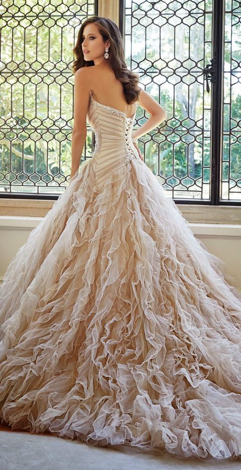 champagne bridal gown | amazing wedding dress | Sophia Tolli Fall 2014 Bridal Collection Champagne Wedding Gown, Stile Casual Chic, Sophia Tolli, Wedding Dress Champagne, Fairy Tale Wedding Dress, Champagne Dress, Wedding Apparel, Amazing Wedding Dress, Dress For Wedding