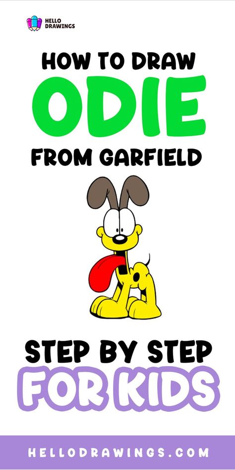 How to Draw Odie | Simple Guide for Kids Disney Cartoon Drawings, Drawings Tutorials, Cartoon Drawings Disney, Cartoon Drawing Tutorial, Easy Cartoon Drawings, Halloween Classroom, Disney Cartoon Characters, Drawing Cartoon Characters, Letters For Kids