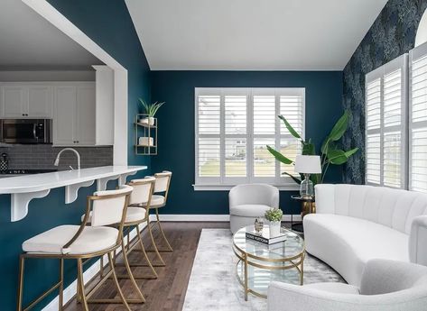 Benjamin Moore Pacific Sea Teal Living Room Benjamin Moore Pacific Sea Teal, Pacific Sea Teal Benjamin Moore, Teal Living Room Walls, Paint Colors With White Trim, Benjamin Moore Cabinet Paint, Dark Maximalist Decor, Teal Walls Living Room, Benjamin Moore Teal, Teal Paint Color