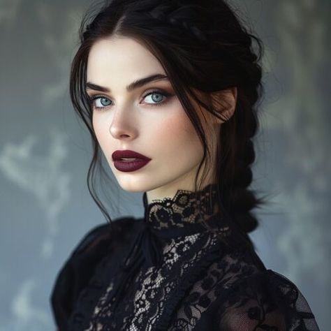 Viking Braids Dark Hair, Woman Reference Photo, Character Inspo Female, Moody Wedding Makeup, Elegant Goth Makeup, Venus Astrology, Vampire Beauty, Blonde Goth, Vampire Face