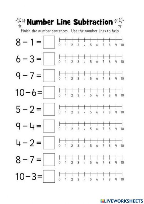 Subtraction Number Line, Grade 1 Subtraction, Easy Subtraction, Number Line Activity, Number Line Worksheet, Number Line Subtraction, Kindergarten Subtraction, Number Line Activities, Line Math