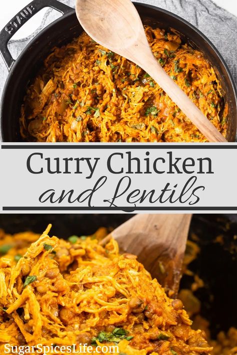 This Curry Chicken and Lentils recipe is quick, easy, and full of flavor! Shredded chicken with onion and lentils, simmered in a deliciously spiced coconut milk sauce. It's a great option for a busy weeknight dinner that your whole family will enjoy. Serves - 6 Shredded Curry Chicken, Chicken Lentil Curry Recipes, Shredded Chicken Curry Recipes, Chicken And Lentil Curry, Chicken And Lentils Recipes, Lentil Chicken Recipes, Lentils And Chicken Recipes, Chicken Lentil Recipes, Chicken And Lentil Recipes