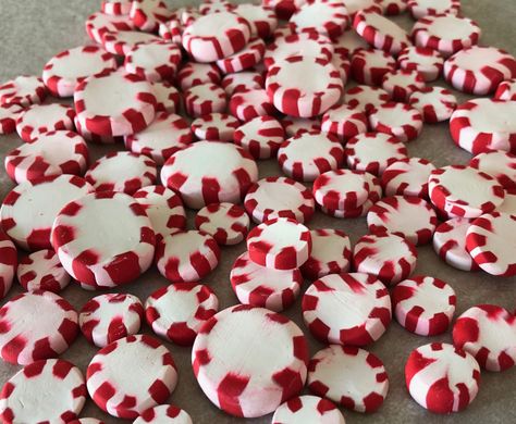 Clay Candy, Clay Candy Ornaments, Diy Faux Gingerbread Cookies, Faux Peppermint Candy Diy, Clay Candy Cane Ornaments, Peppermint Clay Earrings, Clay Peppermint Candy, Sugar Sticks, Make Clay Beads