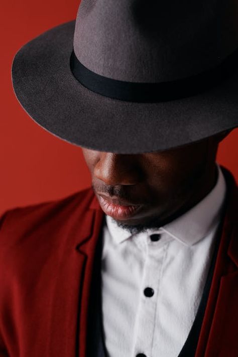 A Man in Red Suit Wearing a Fedora Hat · Free Stock Photo Elegant Portrait, Red Suit, Studio Shoot, Fedora Hat, Red Background, Free Photos, Free Stock Photos, Fedora, Gentleman