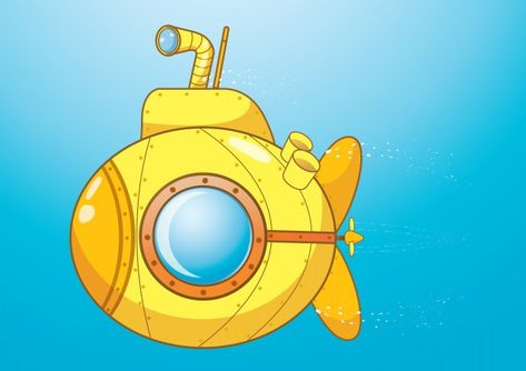 Submarine Cartoon, Water Cartoon, Baby Kingdom, Baby Quiet Book, Sea Decor, Yellow Submarine, Cartoon Background, Cartoon Drawing, Watercolor Techniques