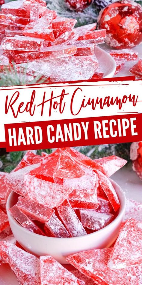 Red Hot Cinnamon Hard Candy Recipe! The Best Old Fashioned Cinnamon Rock Candy to make for Christmas and Valentine's Day! Package up as a gift idea for friends, co-workers, or neighbors! This is one of our favorite holiday traditions! #lemonpeony #cinnamon #cinnamoncandy #redhotcinnamoncandy #oldfashioned #rockcandy #hardcandy Cinnamon Rock Candy, Old Fashioned Cinnamon Candy, Red Hot Cinnamon Candy Jelly, Diy Hard Candy, Red Hot Cinnamon Hard Candy, Red Hot Candy, Cinnamon Candy Hard, Cinnamon Hard Candy, Red Hots Candy