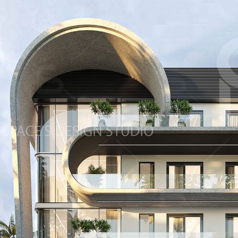 Spaces Design Studio on Instagram: "------swipe left👉👉for option-02  Witnessing the seamless blend of innovation💡🙂 and design, these curved balconies stand as a testament to the beauty of modern architecture in the vicinity of Gurugram. 🏢🌇  comment below which option do you like the most???       #architect #facadedesign #luxuryhomes #luxuryliving #interiodesign #designinspiration #moderninteriors" Builder Floor Elevation, Curved Balcony, Builder Floor, Mood Bored, Camping Resort, Best Modern House Design, Architecture Design Concept, Front Elevation, Facade Design