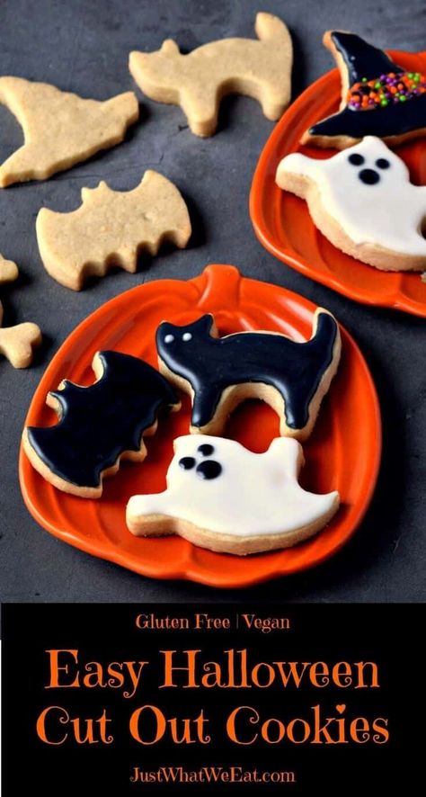 Halloween Cut Out Cookies, Dairy Free Halloween, Vegan Halloween Desserts, Gluten Free Halloween Treats, Vegan Halloween Treat, Vegan Halloween Food, Gluten Free Halloween, Halloween Cookie Recipes, Cut Out Cookie Recipe