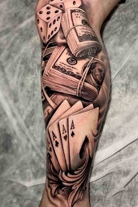 Tato Geisha, Dollar Tattoo, Casino Tattoo, Spade Tattoo, Full Leg Tattoos, Money Tattoo, Men Tattoos Arm Sleeve, Cool Arm Tattoos, Neck Tattoo For Guys