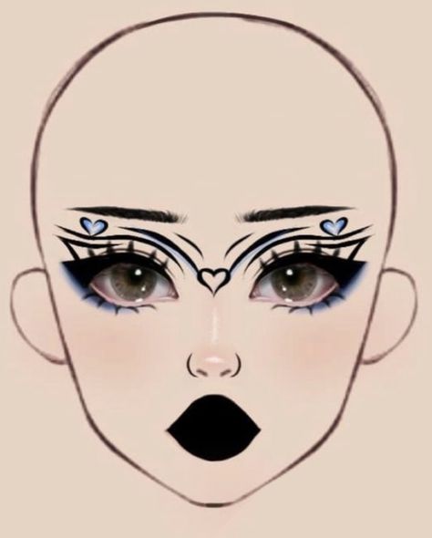 Makeup Ideas Drawing Halloween, Face Chart Makeup Ideas Creative, Makeup Charts Face, Makeup Template Face, Goth Makeup Ideas Drawing, Eyeliner Drawings, Over The Top Makeup, Face Chart Makeup Ideas, Eye Makeup Cute