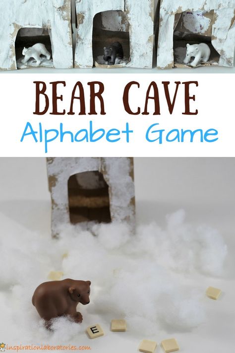 Bear Cave Alphabet Game inspired by Karma Wilson's Bear Snores On - Help bear search for the letters under the snow. Check out all of the bear themed activities in this post for the Virtual Book Club for Kids. Bear Small Group Activities, Bear Snores On, Bear Snores On Activities Preschool, Bear Snores On Activities, Hibernation Kindergarten, Arctic Activities, Hibernation Preschool Activities, Winter Animals Preschool, Cave Craft