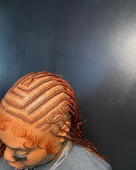 Fulani Ginger Braids, Ginger Tribals With Knotless Braids, Copper Fulani Braids, Ginger Hairstyles Braids, Ginger Fulani Braids With Curls, Ginger Cornrows Braids, Ginger Stitch Braids, Trending Fulani Braids, Fulani Weave