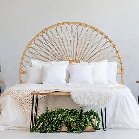 Boho Bed Frame, Headboard Boho, Bamboo Headboard, Sunrise Design, Boho Bedrooms, Boho Headboard, Rattan Headboard, Queen Size Headboard, Boho Style Bedroom