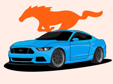 Mustang Vector Art, Mustang Painting Canvas Easy, Mustang Gt Drawing, Mustang Car Drawing, Mustang Painting, Mustang Drawing, Yellow Mustang, Car Drawing Easy, 2005 Mustang