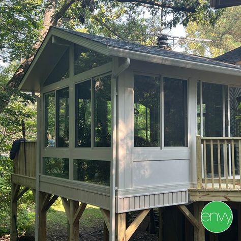 Sunroom With Wrap Around Deck, Sunroom On Deck, Deck To Sunroom, Deck To Sunroom Conversion, Second Story Sunroom, 4 Season Room Addition Off Kitchen, Four Seasons Porch, All Season Room Addition, Storm Porch