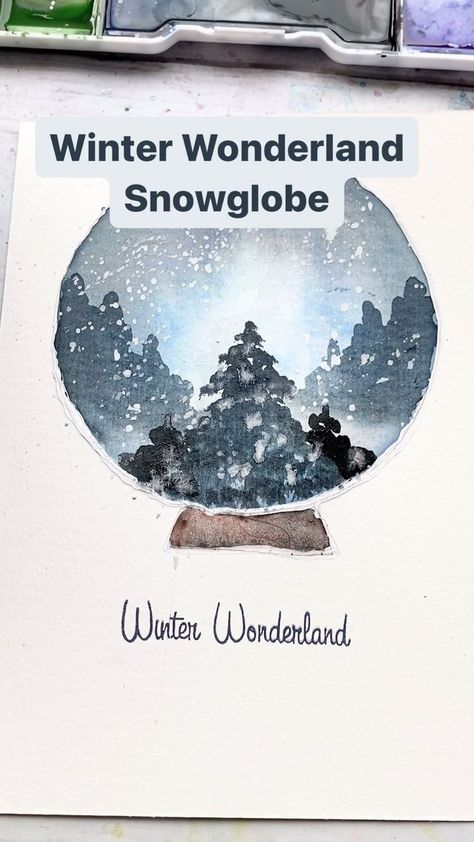 12K views · 699 reactions | Paint a calm and bright winter wonderland snow globe for your loved ones this holiday! Materials: 1. Water 2. Watercolor paper, at least 110lb 3. Hot glue - can also use Elmer’s glue 4. Watercolor paints- I used @prangartsupplies 5. White gouache or @drphmartins bleed proof white 6. Paint brushes - 1 large to wet paper, 1 smaller for painting Steps: 1. Draw a large circle on your paper with a light pencil, add a triangle at the bottom to turn it into a snow globe 2. Lay down hot glue over your circle 3. Wet your paper- make sure it is shiny but not pooling with water 4. Drop in a blue & black mixed watercolor around the edges of the circle 5. Stipple in a blue watercolor in the center 6. Lift some of the watercolor with a clean damp brush or paper towel to Wet Paper, White Gouache, Diy Watercolor Painting, Bright Winter, Diy Watercolor, Step By Step Painting, Stippling, Snow Globe, Gouache Painting