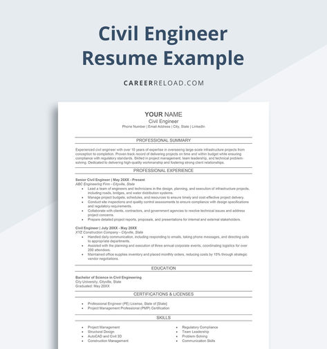 Civil Engineer Resume Example & Template Wallpaper For Civil Engineer, Civil Engineering Resume For Fresher, Civil Engineer Resume, Resume Format For Freshers Engineer, Best Cv Template, Engineer Resume, Padayon Civil Engineer, Engineering Resume, College Resume