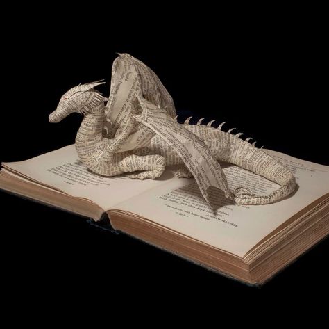 Artist Emma Taylor Creates Sculpture from Pages of Books Book Art Sculptures, Dragon Book, Folded Book Art, Book Sculpture, Handmade Book, Book Folding, Book Dragon, Paper Book, Original Art For Sale