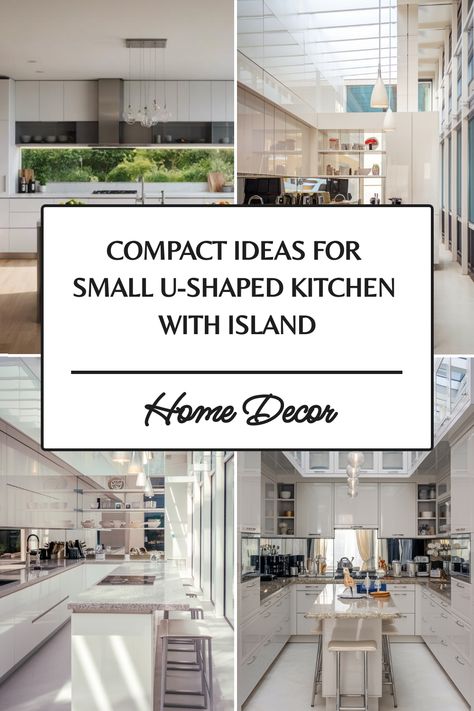 Compact U-shaped kitchen designs with islands for small spaces. Island In U Shaped Kitchen, Kitchen With Small Island Layout, Small Kitchen U Shape Layout, 9x13 Kitchen Layout, P Shaped Kitchen, U Shaped Kitchen With Island Layout, Kitchen 3m X 3m, Small Kitchens With Islands Layout, Small U Kitchen