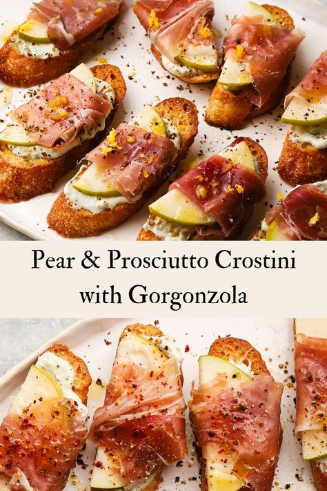 Pear And Prosciutto, Pear Prosciutto, Prosciutto Crostini, Fancy Appetizers, Study Session, Charcuterie Recipes, Recipes Appetizers And Snacks, Appetizer Bites, Party Food Appetizers