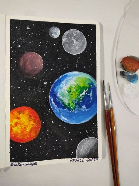 Lukisan Ideas, Circular Canvas Painting, Galaxy Painting Acrylic, Disney Canvas Paintings, Tata Surya, Planet Painting, Graffiti Wildstyle, Planet Drawing, Sky Art Painting