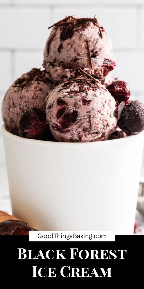 Chocolate Cherry Ice Cream Recipe, Black Cherry Ice Cream Recipe, Forest Recipes, Black Cherry Ice Cream, Black Forest Ice Cream, Cherry Ice Cream Recipe, Chocolate Cherry Ice Cream, Birthday Recipes, Easy Homemade Ice Cream