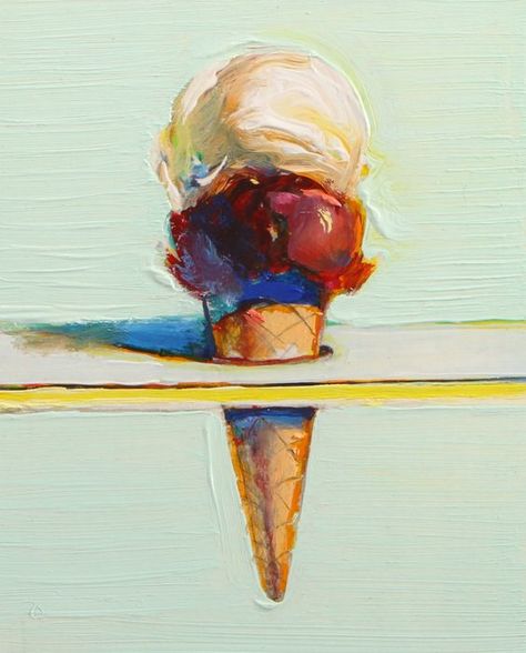 Two Flavours (Ice Cream Cone) (2003) Oil on wooden board Pop Art Party, Ice Cream Art, Wayne Thiebaud, Pop Art Movement, Beautiful Oil Paintings, Art Walk, An Ice Cream, Painting Still Life, Beginner Painting