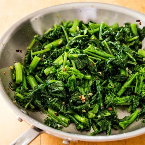 Broccoli Rabe with Garlic and Red Pepper Flakes | Cook's Illustrated Blanching Broccoli, Broccoli Rabe Recipe, Rice Beans, Broccoli Rabe, Roasted Cherry, America's Test Kitchen Recipes, Frozen Cherries, Kitchen Recipe, Cooks Illustrated