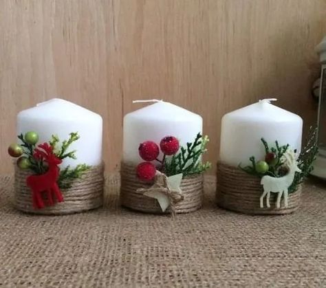 50+ Easy Farmhouse Christmas Decorations for a Rustic, Cozy Vibe - HubPages Christmas Crafts Diy Gifts, Jul Diy, Candle Crafts Diy, Christmas Candle Decorations, Handmade Christmas Crafts, Easy Christmas Decorations, Diy Christmas Decorations Easy, Holiday Crafts Christmas, Easy Christmas Diy