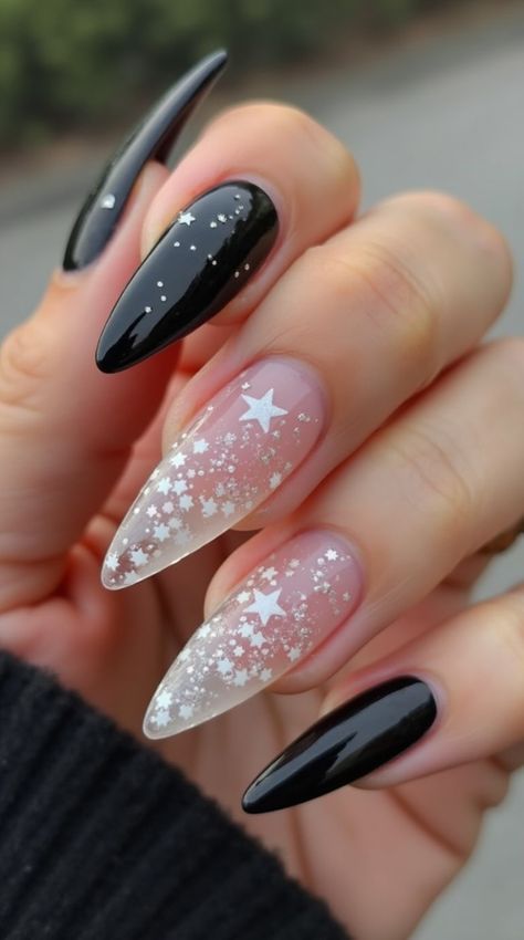 Elevate your winter style with these stunning nail art designs:
Snowflakes and frosty patterns in icy blues and silvers
Warm and cozy plaid and cable-knit designs
Glittering snowmen, pinecones, and holly leaves
Deep berry shades and rich jewel tones for a luxurious look
Frosted ombre and gradient effects for a winter wonderland vibe
#christmasnails #winternails #alloweenNails #SpookyNails #RedAndBlackNails #NailArtInspo #BloodDripNails
Get creative and add some winter magic to your nails! Black Glitter Christmas Nails, Elegant Goth Nails, Dark New Years Nails, Dark Nail Inspiration, Silver And Black Nail Designs, Almond Nails Designs Black, Black Nails Winter, New Years Nails Almond Shape, Black And Sparkle Nails