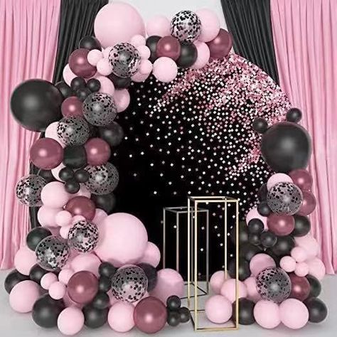 130pcs Black Pink Balloon Arch Kit, Pink Balloon Party Decorations, Black Balloons, Silver Confetti Balloons, Latex Helium Balloons for Women Girls Birthday Decorations (Black and Pink Black Balloon Garland, Pink And Black Balloon Arch, Pink Black Silver Balloon Arch, Black Pink Balloon Decor, Pink And Black Balloon Centerpieces, Black Party Decorations, Girl Birthday Decorations, Black Balloons, Arch Kit