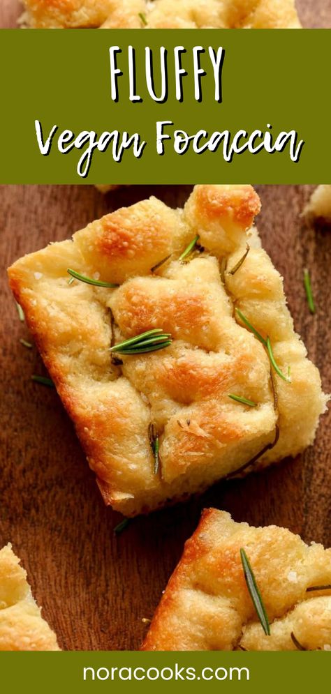 Vegan No Knead Bread, Dairy Free Focaccia Bread, Vegan Focaccia Bread Recipe, Easy Vegan Easter Recipes, Vegan Foccia Bread, Vegan Irish Food, Vegan Appiterzers Easy Recipes, Vegan Diner Food, Vegan Baked Dishes