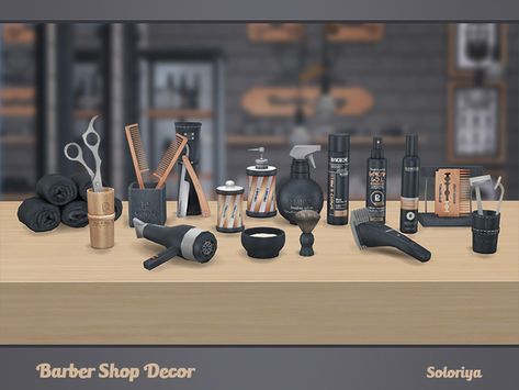 sims 4 cc // custom content clutter decor  // the sims resource //  soloriya's Barber Shop Decor Sims 4 Hair Care Clutter, Sims 4 Cc Furniture Clutter Makeup, Sims 4 Hair Clutter, Sims 4 Hair Clutter Cc, Cc Sims 4 Furniture Decor, Sims 4 Grocery Store Mod, Sims 4 Make Up Clutter, Sims 4 Hair Salon Cc Clutter, Sims 4 Cc Makeup Decor