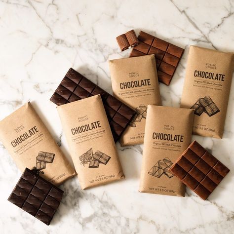 Public Goods on Instagram: “Pure indulgence. Our new rich, velvety milk and dark chocolate bars are Fair Trade and organic, 100% pure and free of soy fillers. Can’t…” Chocolates Packaging Ideas, Dark Chocolate Aesthetic, Chocolate With Almonds, Public Goods, Chocolate Bar Design, Sales Ideas, Organic Packaging, Spices Packaging, Chocolate Pack