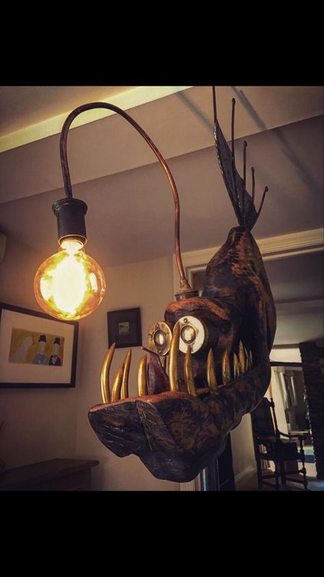 Lampe Steampunk, Steampunk Tendencies, Fish Lamp, Steampunk Lamp, Deco Originale, Angler Fish, Purple Home, Lighting Inspiration, Boho Home