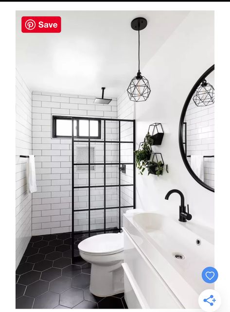 Bathroom Black And White Ideas, Shower Floor Tile Ideas Farmhouse, White Bathroom With Black Floor, Bathroom With Black Floor Tiles, Black And White Shower Room, Bathroom Ideas Black Floor, Black And White Floor Bathroom, Black Tile Floor Bathroom, Black White And Grey Bathroom Ideas