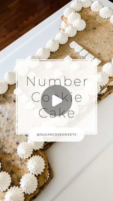 Sugar Cove Sweets by Brittany Bolus on Instagram: "N u m b e r  C o o k i e  C a k e   This is the first time I made a number cookie cake and I love how it turned out 🥹🤍  I’ll be posting how I made the number one template as well!   I made 2 layers of cookie cake and piped buttercream between the layers! The key to this technique is to use a no-spread cookie recipe! The one I use is below ☺️  R e c i p e :  2 sticks SALTED butter (cold) 100 grams granulated sugar  213 grams brown sugar  1 egg 2 tsp vanilla extract 310-360 grams all purpose flour 1 tsp corn starch 1 tsp baking powder  1/2 tsp salt (heaping) 1/2 cup chocolate chips   -Preheat oven to 375F -Mix together flour, cornstarch, baking powder, and salt in a bowl.  -Add butter, granulated sugar, and brown sugar to stand mixer and m Number 1 Cookie Cake, Cookie Cake Number Cakes, Cookie Cake Number, Cookie Number Cake, Number Cookie Cake, Number Cookies, Letter Cakes, Cake Portions, Choco Chip Cookies