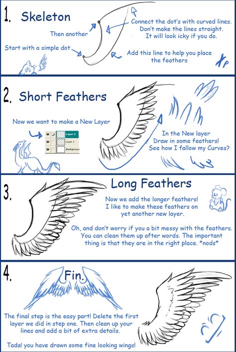 Tutorial: Simple Feathered Win by Lady-Leaf on DeviantArt How To Draw Feathered Wings, How To Draw Folded Wings, How To Draw Angel Wings Step By Step, How To Draw Feathers, Wings Reference, Draw Angel, Dragons Drawing, How To Draw Birds, Phoenix Drawing