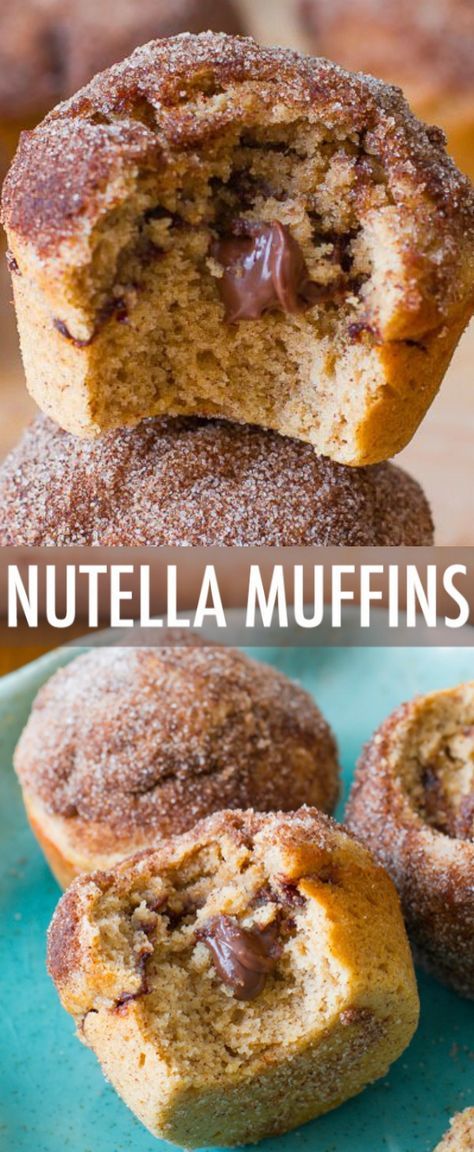 Stuffed Muffins, Cinnamon Sugar Muffins, Nutella Muffins, Filled Muffins, Nutella Recipes, Pumpkin Spice Cupcakes, Food Cakes, Cinnamon Sugar, Mini Desserts