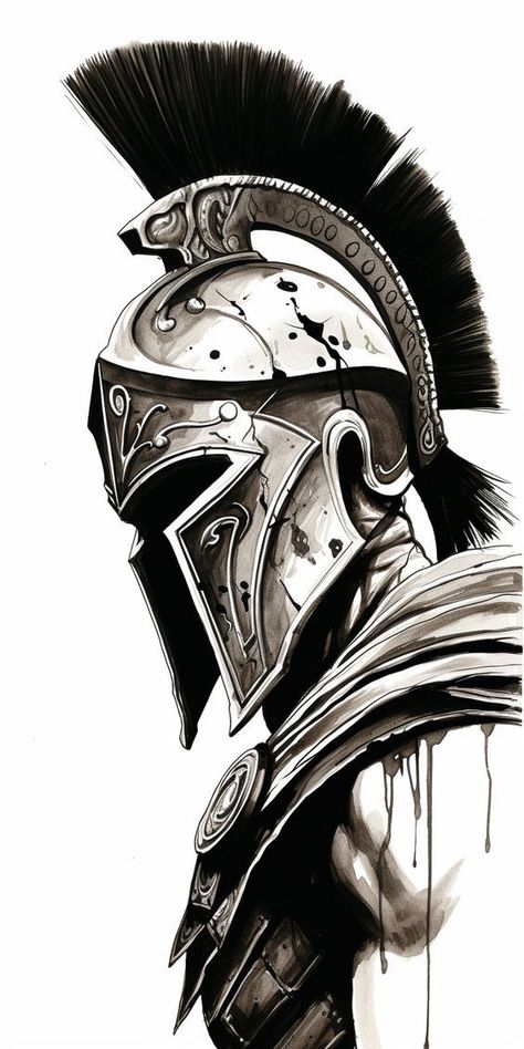 Sparta Tattoo, Gladiator Tattoo, Helmet Drawing, Soldier Drawing, Helmet Tattoo, Spartan Tattoo, Warrior Drawing, Warrior Concept Art, Roman Soldier