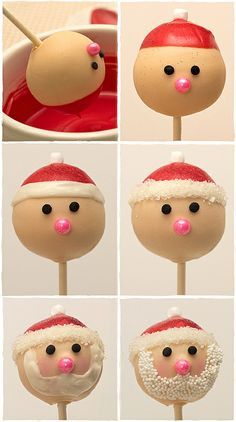 Santa Christmas Cake Pops Cake Pops Weihnachten, Halloween Torte, Santa Cake, Pop Cupcakes, Christmas Cake Pops, Cupcakes Decorados, Christmas Sweets, Cake Balls, Holiday Cakes