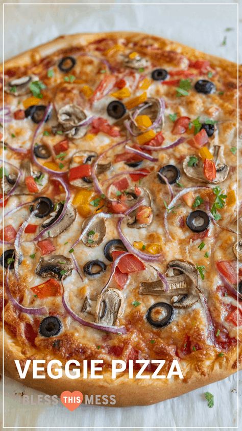 This easy homemade veggie pizza is a delicious way to incorporate bright, fresh veggies into a meal that tastes decadent! The homemade pizza crust is everything and comes together quickly, too. #veggiepizza #homemadepizza #pizzacrust #pizzadough #vegetablepizza #vegetarianpizza #pizzarecipe #pizzadoughrecipe Veggie Pizza Recipes, Easy Veggie Pizza, Dinner Kids Love, Homemade Veggie Pizza, Veg Pizza Recipe, Homemade Frozen Pizza, Vegetable Pizza Recipes, Veggie Pizza Recipe, Dinner Kids