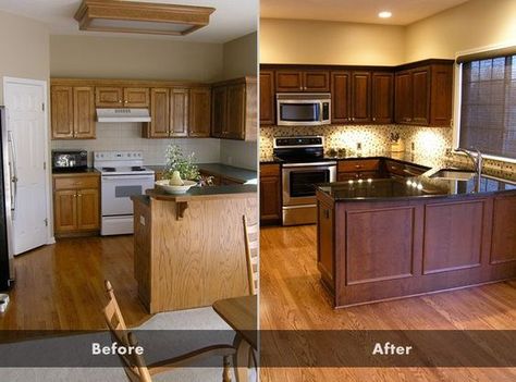 Glazing Kitchen Cabinets as Easy Makeover You Can Do on Your Own, glazing kitchen cabinets before and after. Read more http://interiordecoratingcolors.com/glazing-kitchen-cabinets.htm Kitchen Cabinets Painted Before And After, Kitchen Cabinets Before And After, Glazed Kitchen Cabinets, Stained Kitchen Cabinets, Refacing Kitchen Cabinets, Best Kitchen Cabinets, Kabinet Dapur, Oak Kitchen Cabinets, Kitchen Remodel Before And After