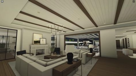 Bloxburg House Roof Ideas, Roof Design Bloxburg, Suburban House Bloxburg Interior, Suburban Interior Bloxburg, Bloc Burg Living Room, Blocksburg Room Ideas￼, Small House Layout, Luxury Houses Mansions, Suburban House