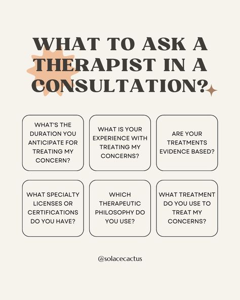 Starting therapy? 🤔 Sometimes therapists will provide a brief 15-20 min consultation session prior to ask key questions in order to ensure a great fit. Although the time is limited, asking a few of these can help you towards finding a therapist who meets you where you are at: 1️⃣ What’s your approach or style? 2️⃣ How do you track progress? 3️⃣ What’s your experience with [specific issue]? 4️⃣ What should I expect in our sessions? 5️⃣ How do you handle confidentiality? . Your journey to heali... Starting Therapy, Good Therapist, Are You Experienced, Therapy Worksheets, Emotional Development, Financial Success, Emotional Intelligence, Social Skills, Counseling