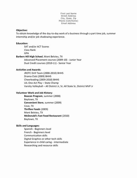 Teenage Resume, Student Resume Examples, High School Student Resume, First Job Resume, Basic Resume Examples, Teen Resume, High School Resume, Cv Example, First Resume