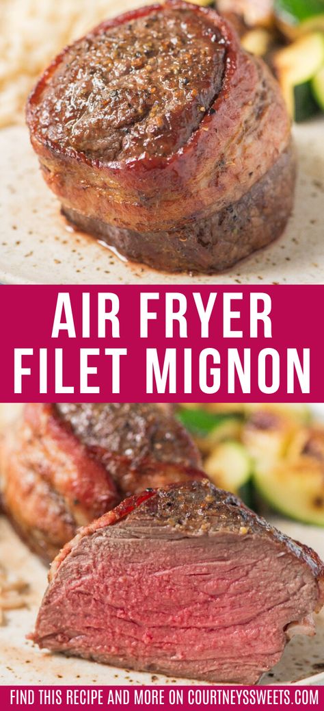 Filet Mignon Steak Recipes, Air Fryer Filet Mignon, Air Fryer Filet, Bacon Wrapped Filet Mignon, Filet Migon, Air Fry Bacon, Bacon Wrapped Beef, Filet Mignon Recipe, Bacon Wrapped Filet